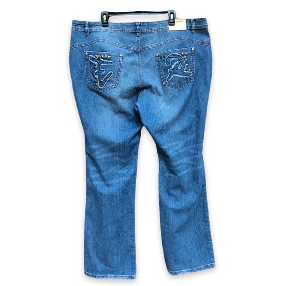 Ecko Red Denim Distressed Studded Back Pocket Straight Leg Jeans Women's Size 22 - Picture 8 of 16